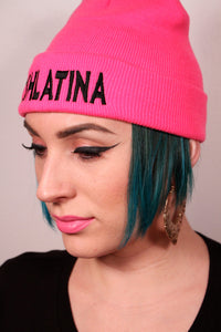 "IRISHLATINA" Embroidered Beanie, Pink